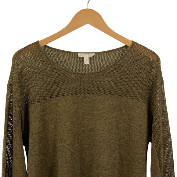EILEEN FISHER Long Sleeve Tunic Light Weight Sweater Round Neck Moss Gold Green - Picture 2 of 9